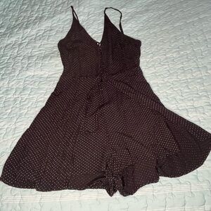 American Eagle Outfitters Black with White Dots Romper with Skirt Overlay